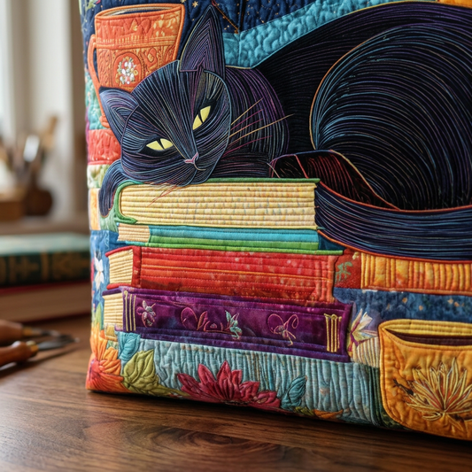 Bolso de mano acolchado con gato negro