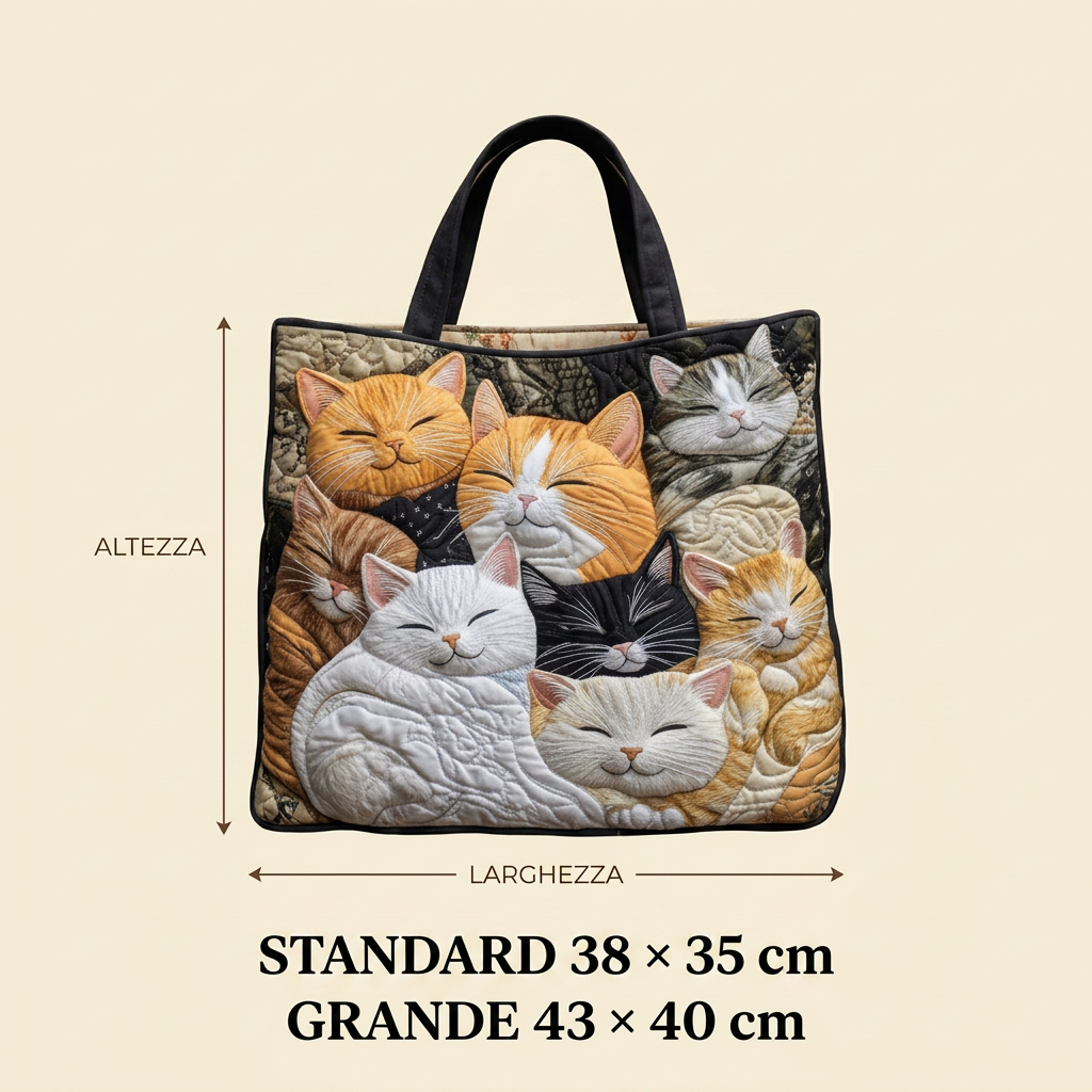 Bolso de mano acolchado con gatos dormidos