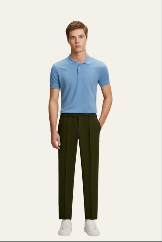 Carlo Trousers Dark Green | Slim Straight-Leg Trousers
