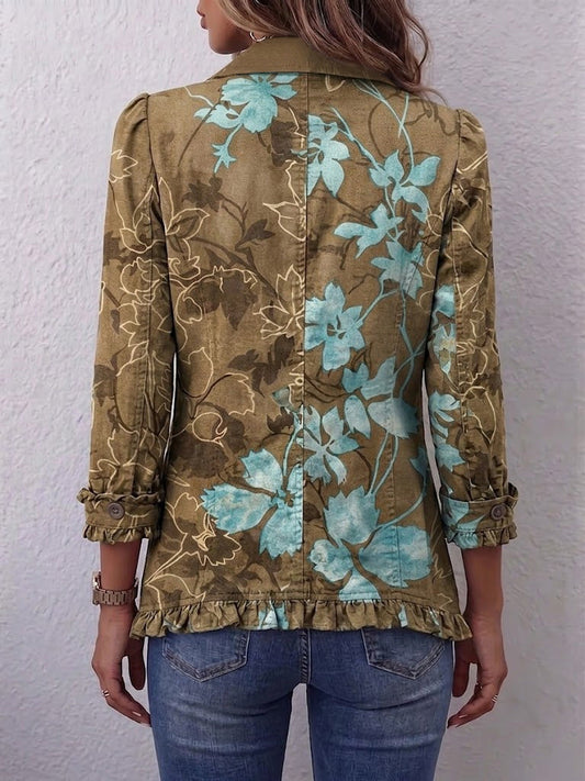 Chaqueta floral con volantes y doble botonadura