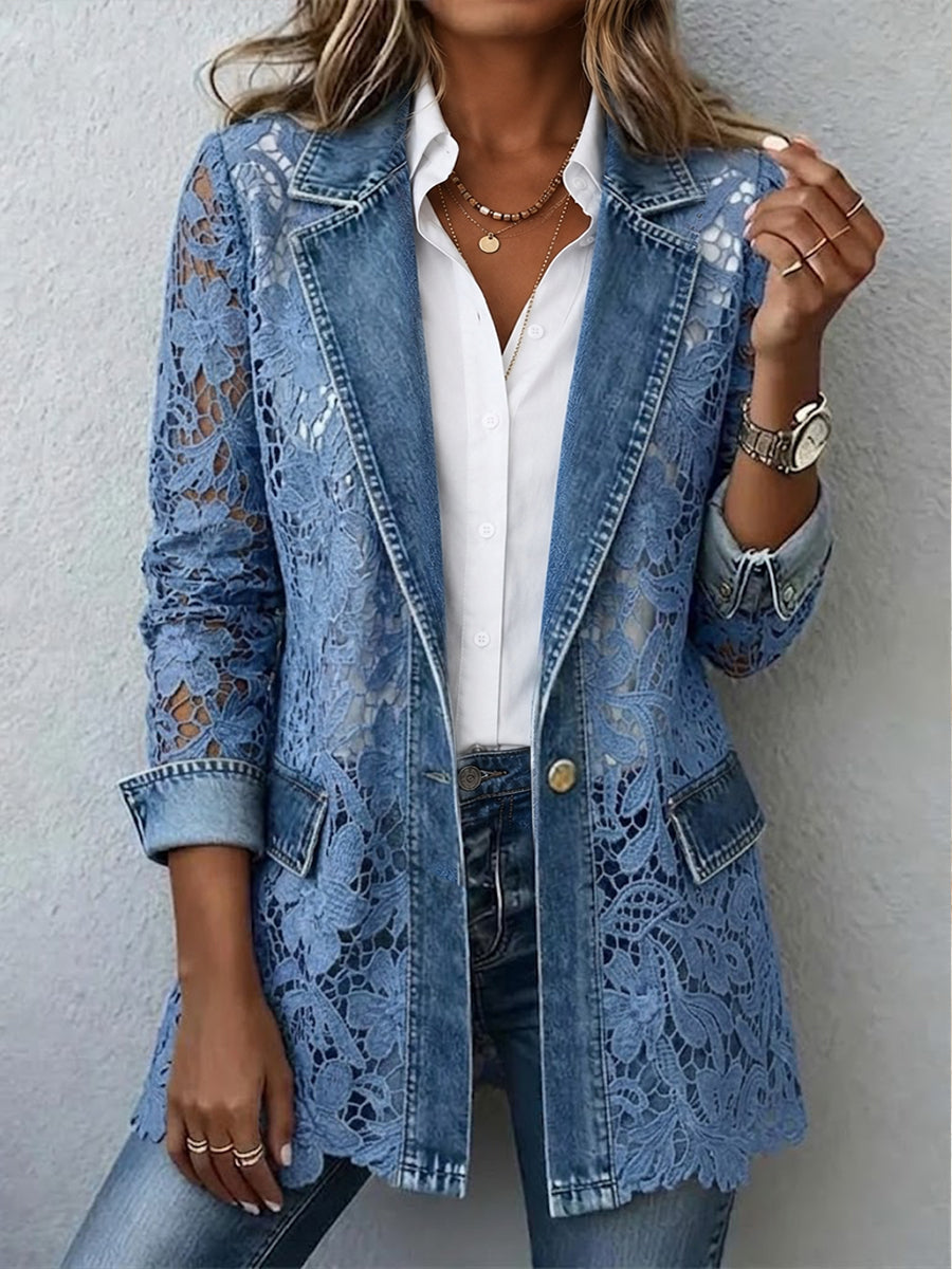 Blazer holgado con encaje floral