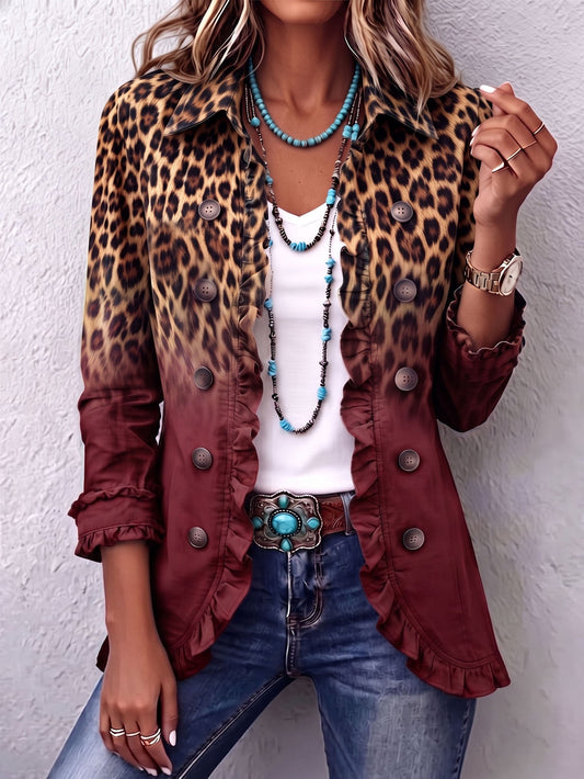 Blazer con estampado leopardo y degradado vino