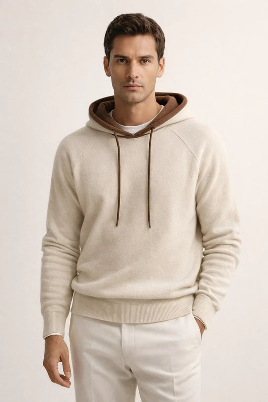 Santino Hoodie Ivory | Knit Hoodie with Drawstring