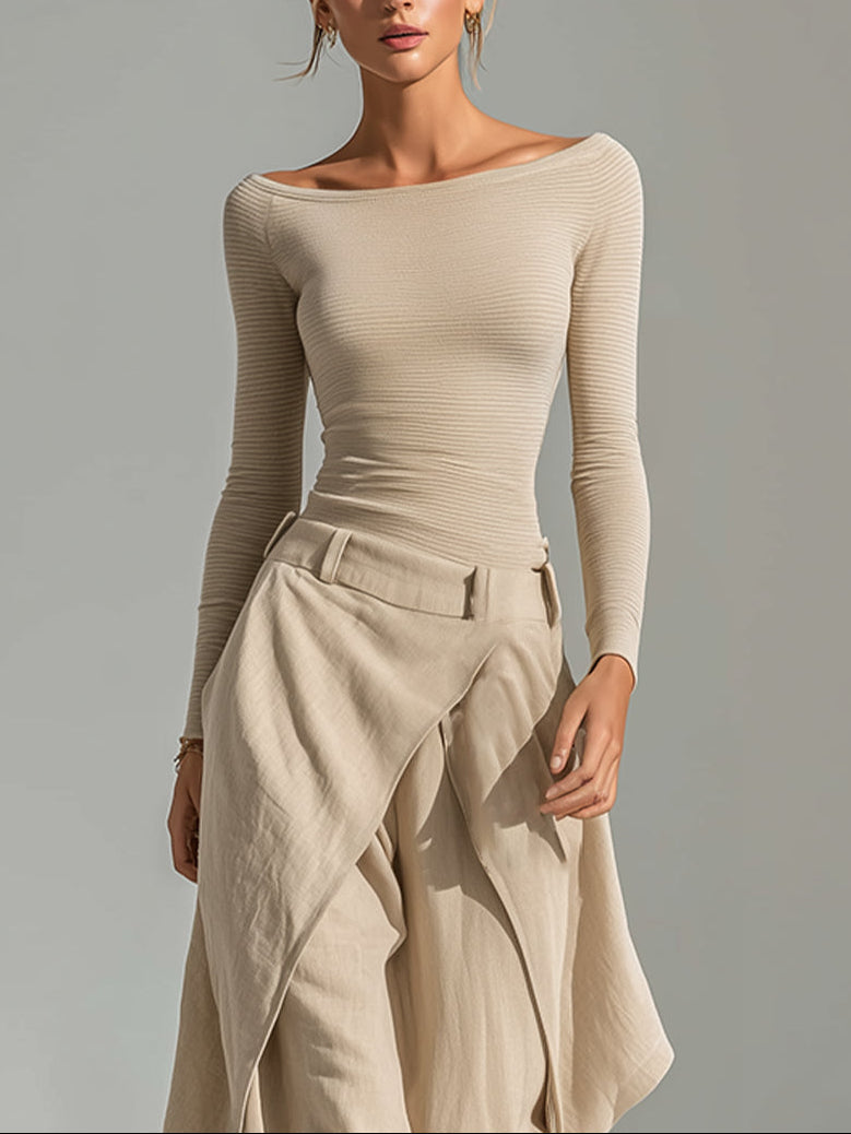 Conjunto de top con cuello barco y pantalón ancho