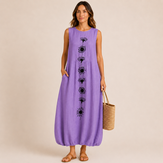 Vestido midi con flores violeta