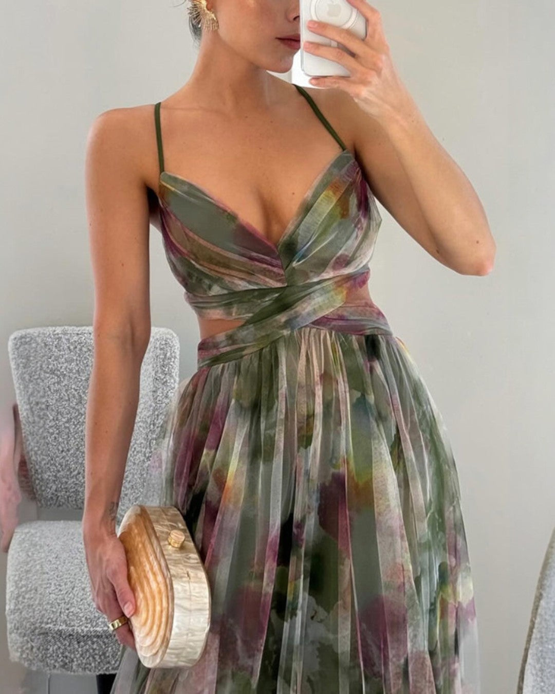 Vestido largo en gasa acuarela