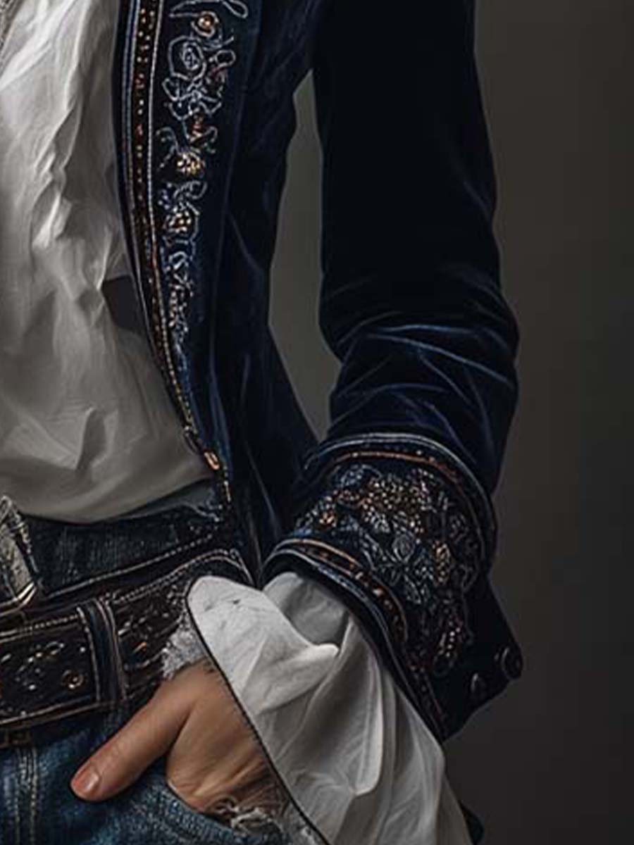 Chaqueta larga con bordado ornamental