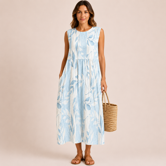 Vestido midi con estampado de hojas