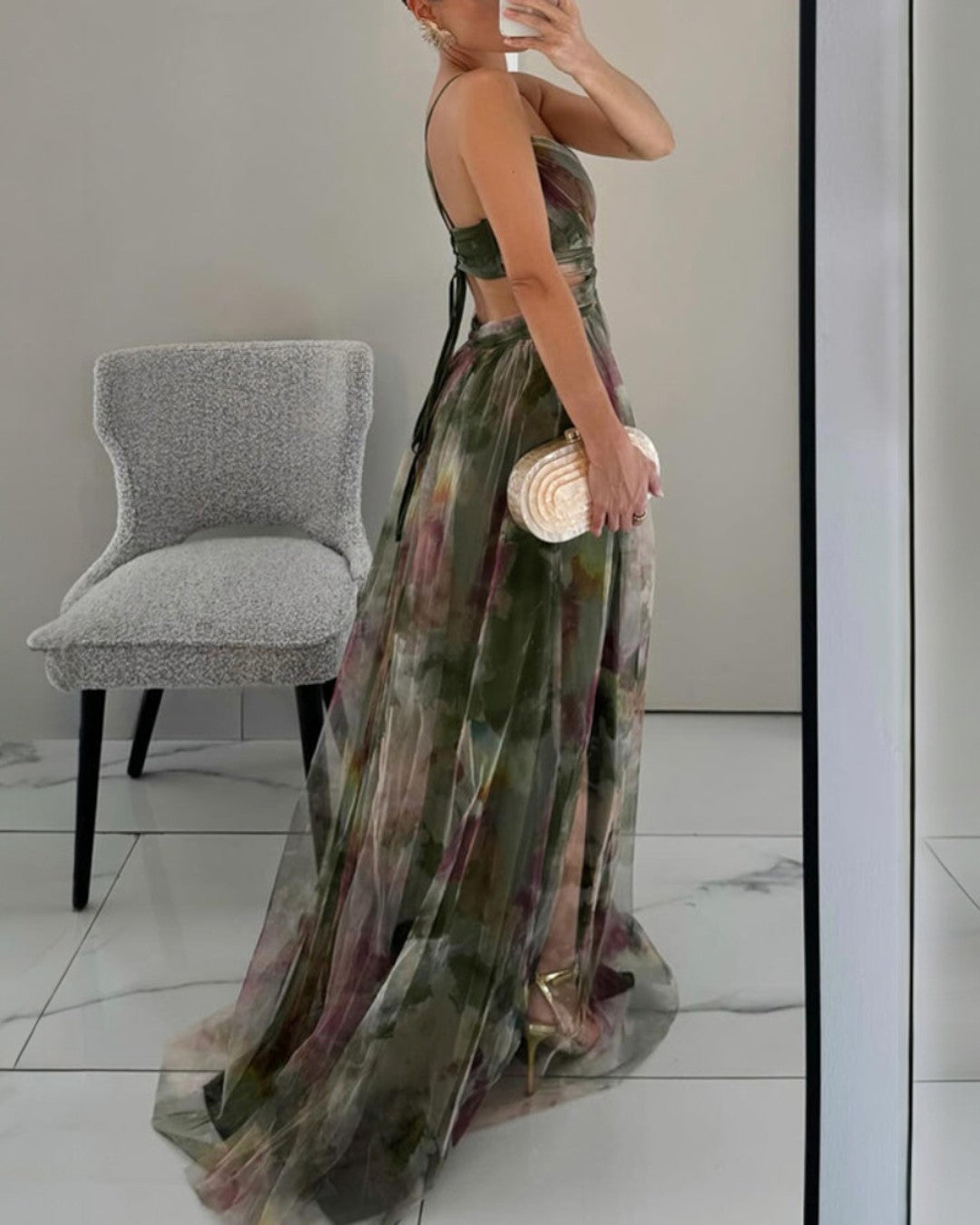Vestido largo en gasa acuarela