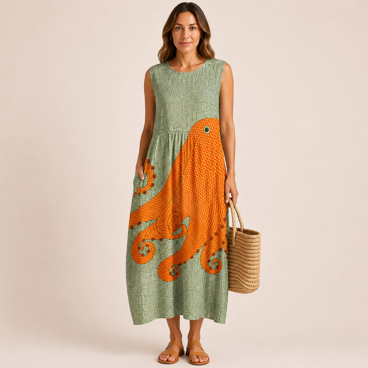 Vestido midi con estampado oceánico