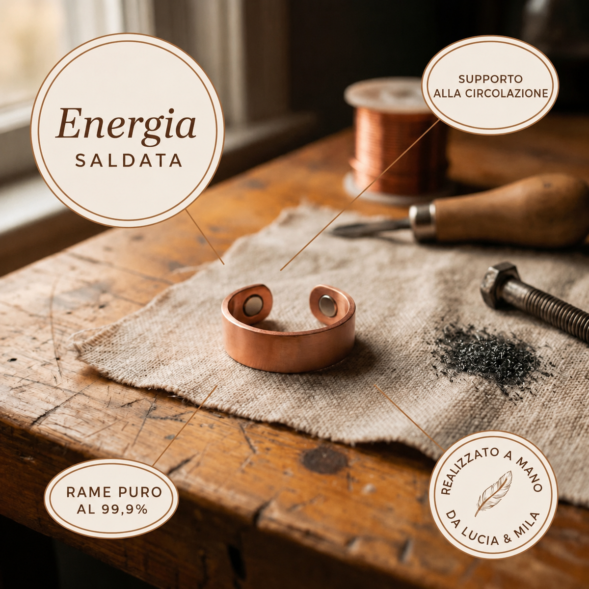 Anillo de cobre con magnete regulable
