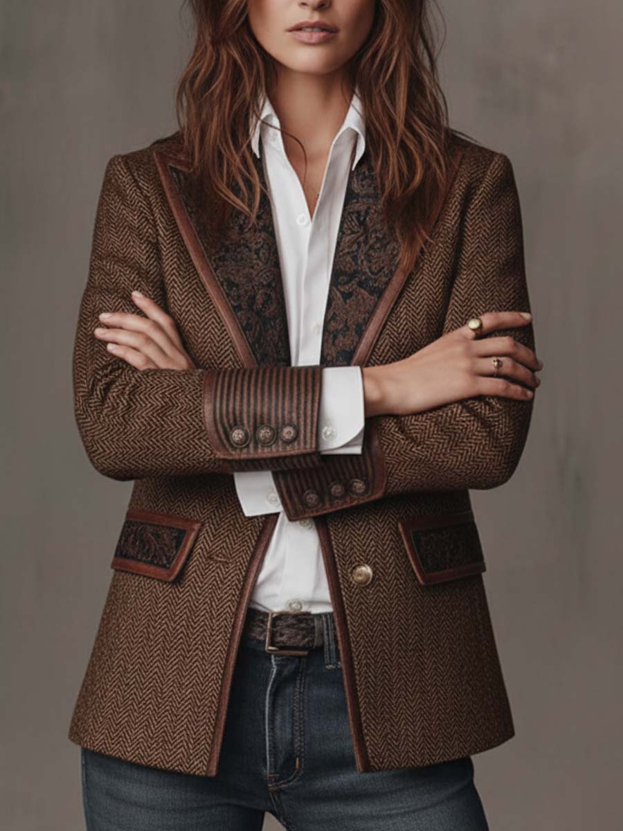 Blazer con paneles estampados en contraste
