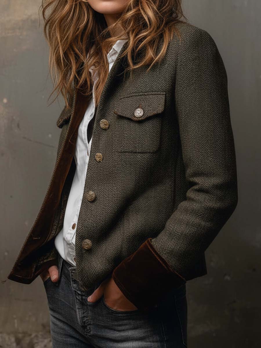 Blazer de espiga con ribetes en contraste