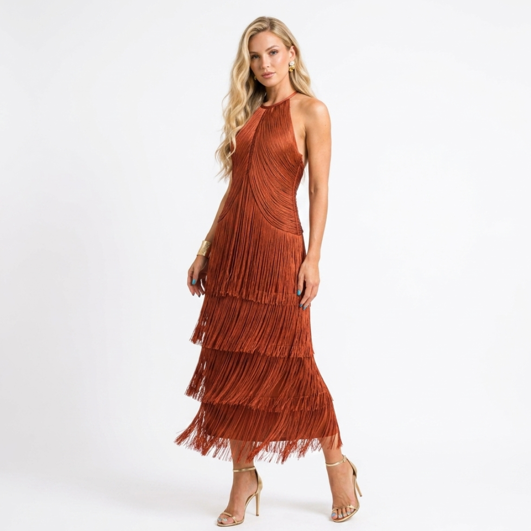 Vestido midi con volantes en capas