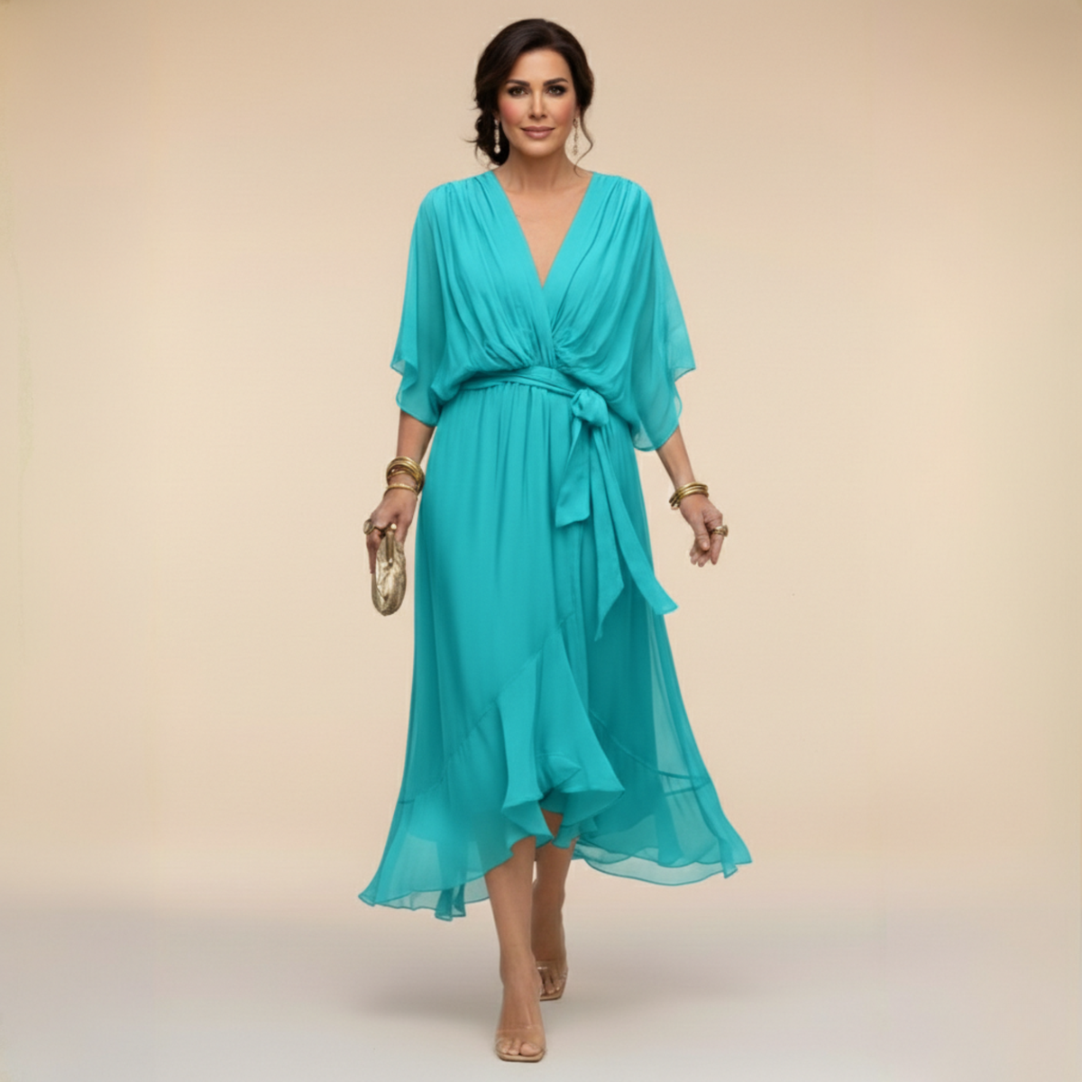 Vestido midi con escote drapeado