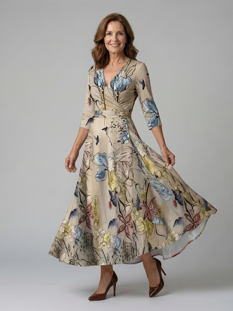 Vestido midi cruzado con estampado floral