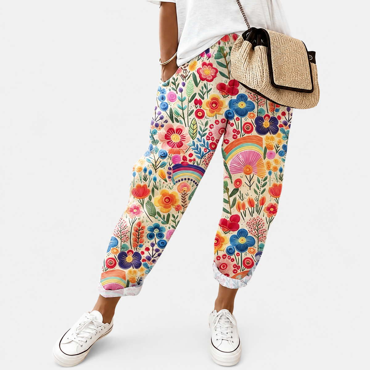 Pantalón cómodo con estampado multicolor