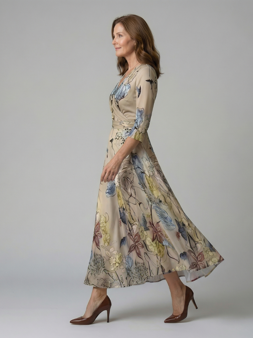 Vestido midi cruzado con estampado floral