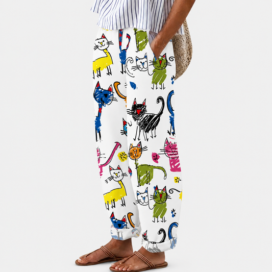Pantalón con estampado de gatos