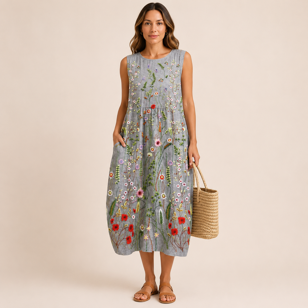 Vestido midi con estampado floral