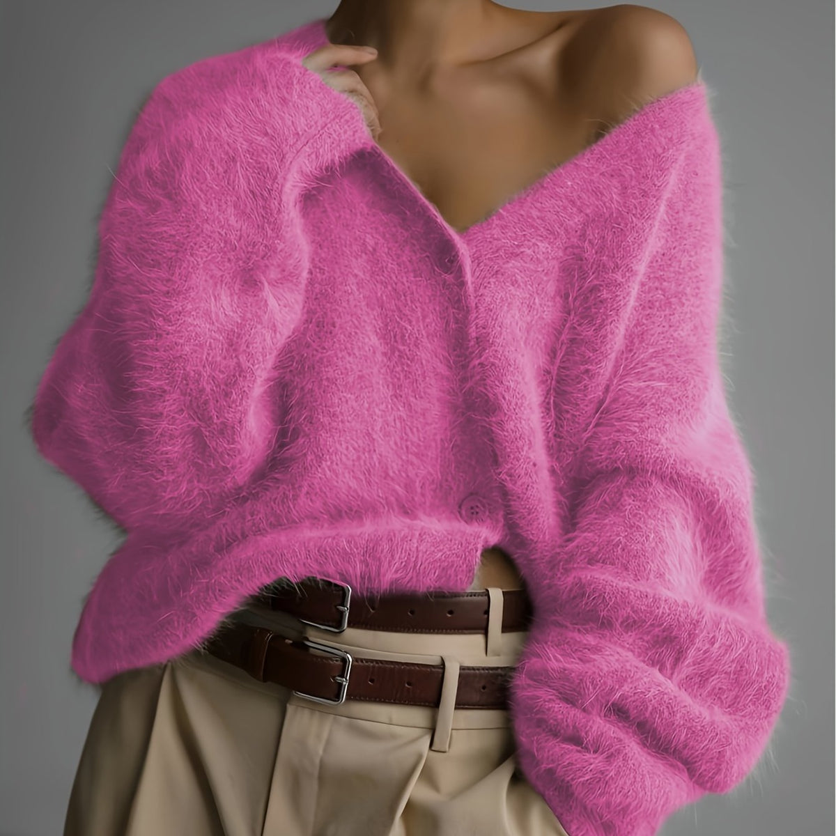 Suéter con cuello en V, gris