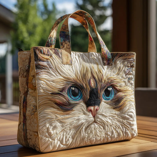 Bolso acolchado con gato blanco ojos azules