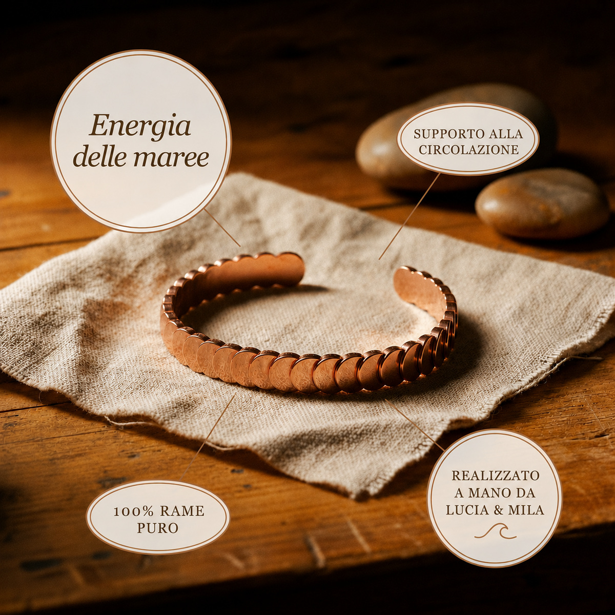 Pulsera de cobre forjado con magnete
