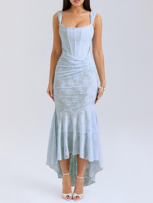 Vestido midi de encaje con drapeado