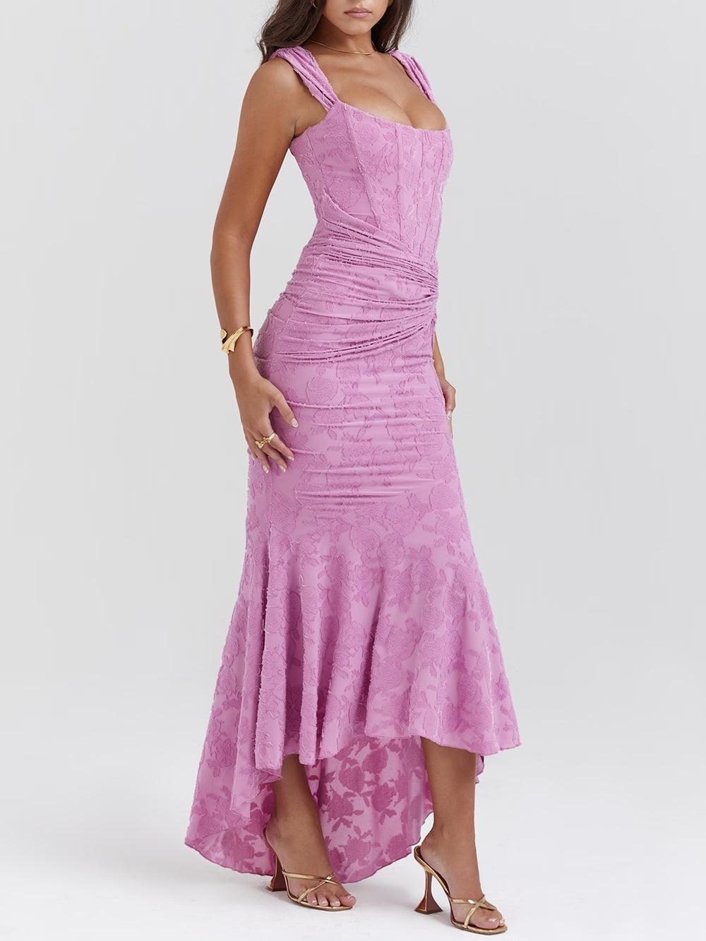 Vestido midi de encaje con drapeado
