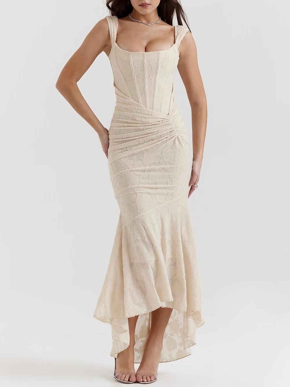 Vestido midi de encaje con drapeado