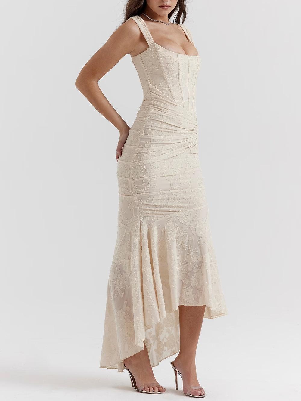 Vestido midi de encaje con drapeado
