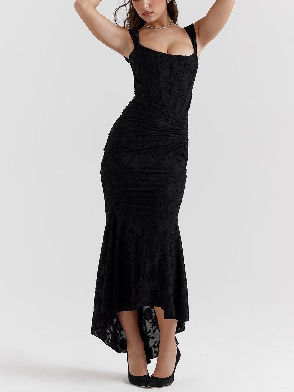 Vestido midi de encaje con drapeado