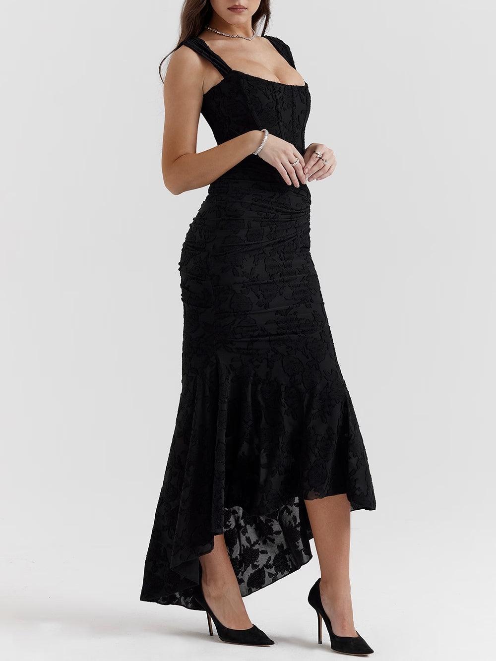 Vestido midi de encaje con drapeado