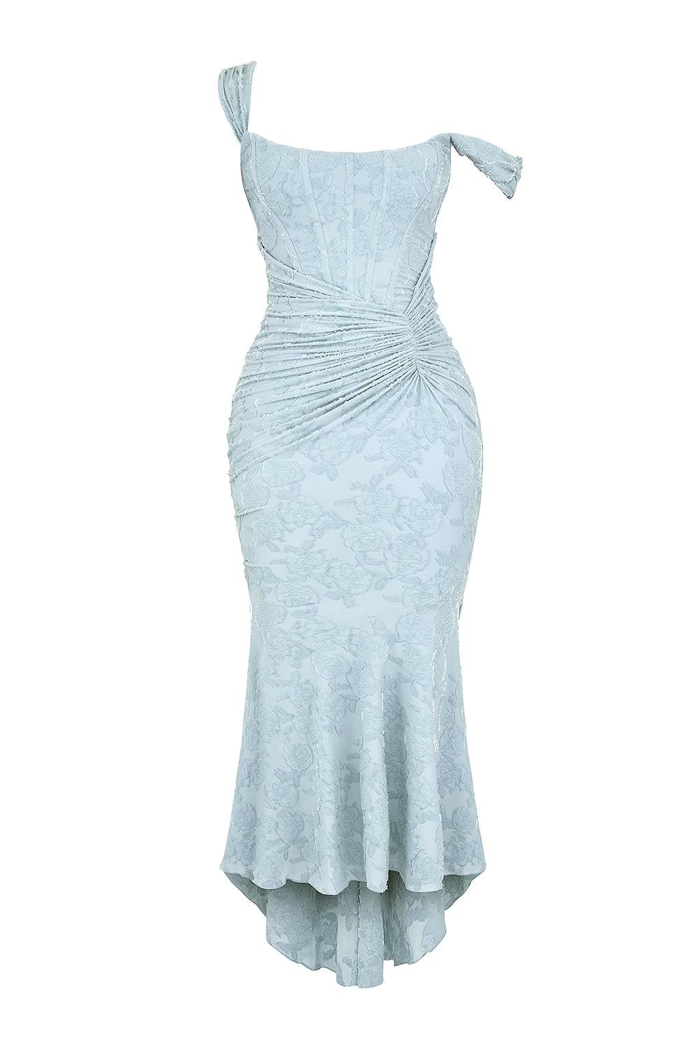 Vestido midi de encaje con drapeado