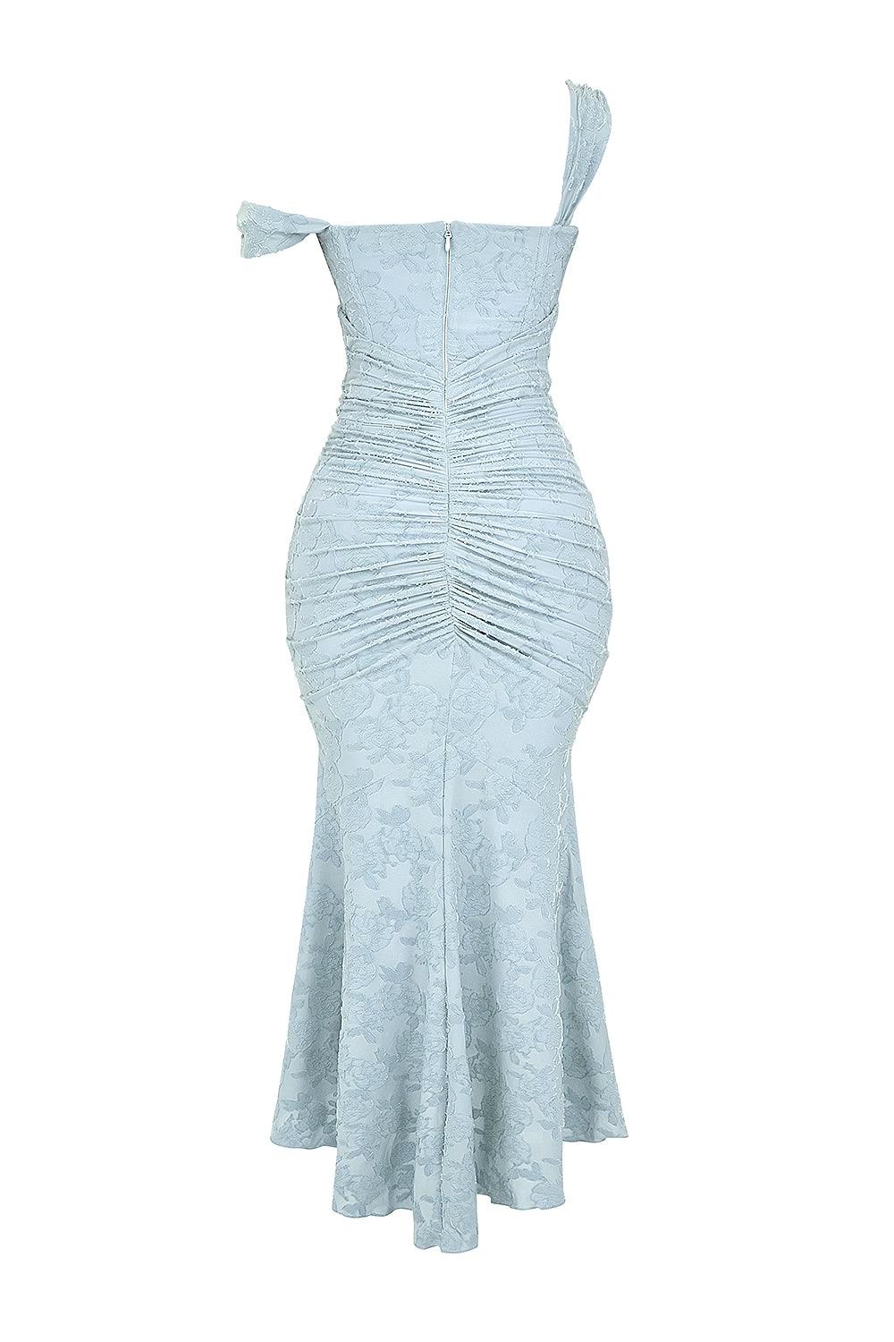 Vestido midi de encaje con drapeado