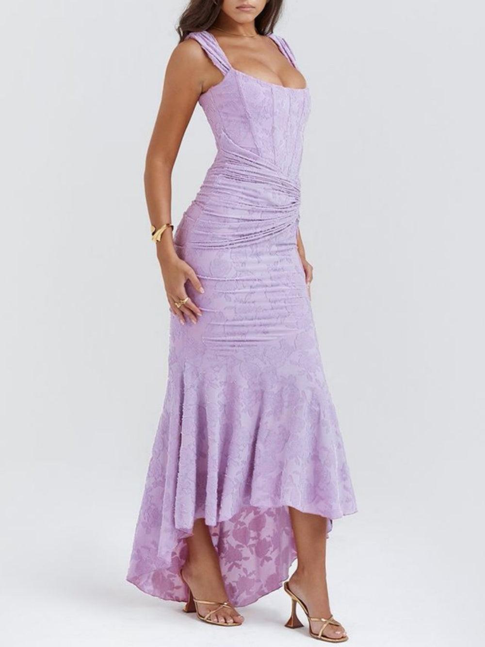 Vestido midi de encaje con drapeado
