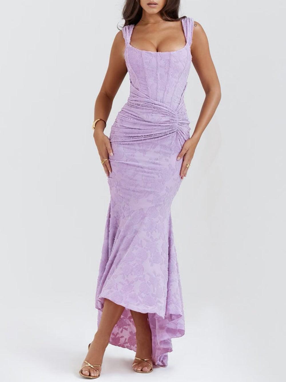 Vestido midi de encaje con drapeado