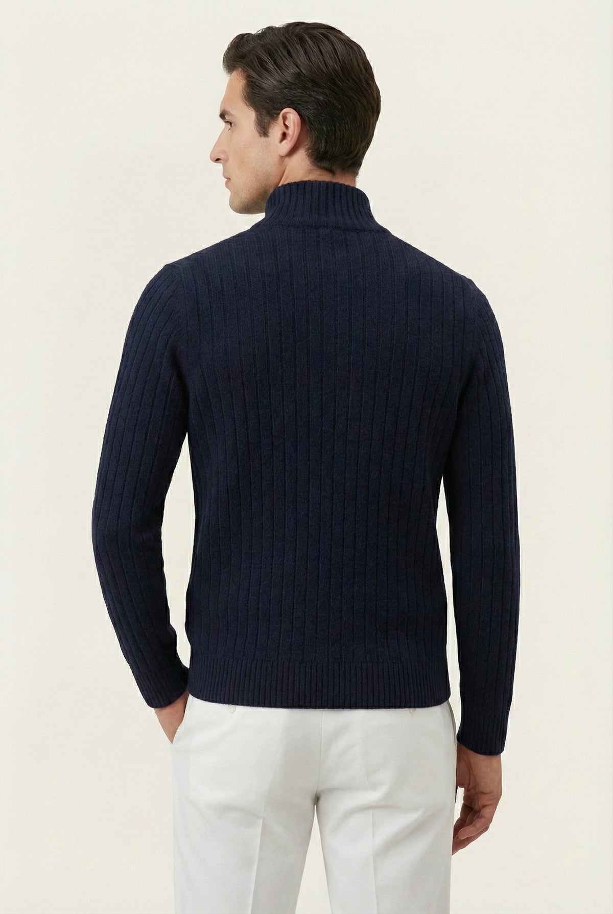 Leon Rib Zip-Up Navy | Ribbed Zip-Up Knit