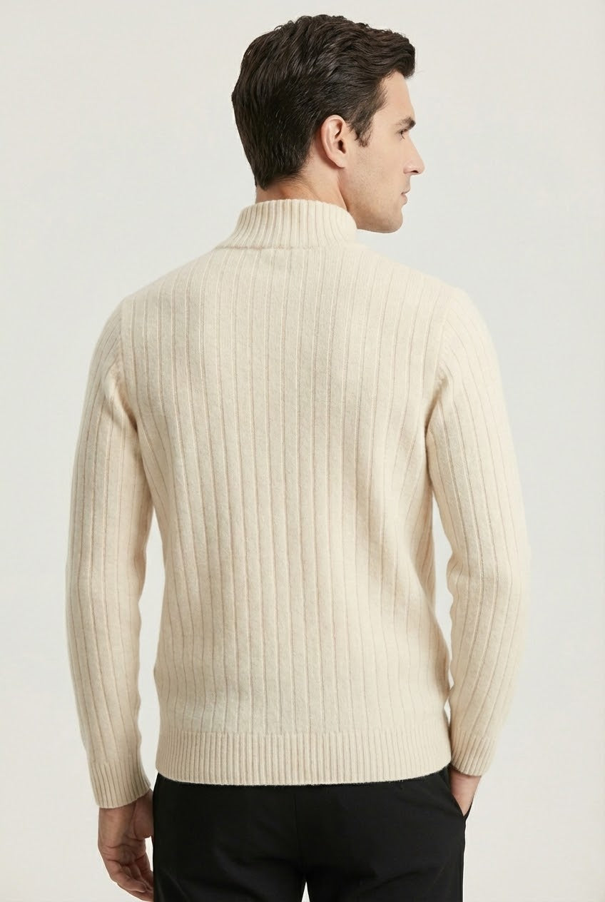 Leon Rib Zip-Up Beige | Ribbed Zip-Up Knit