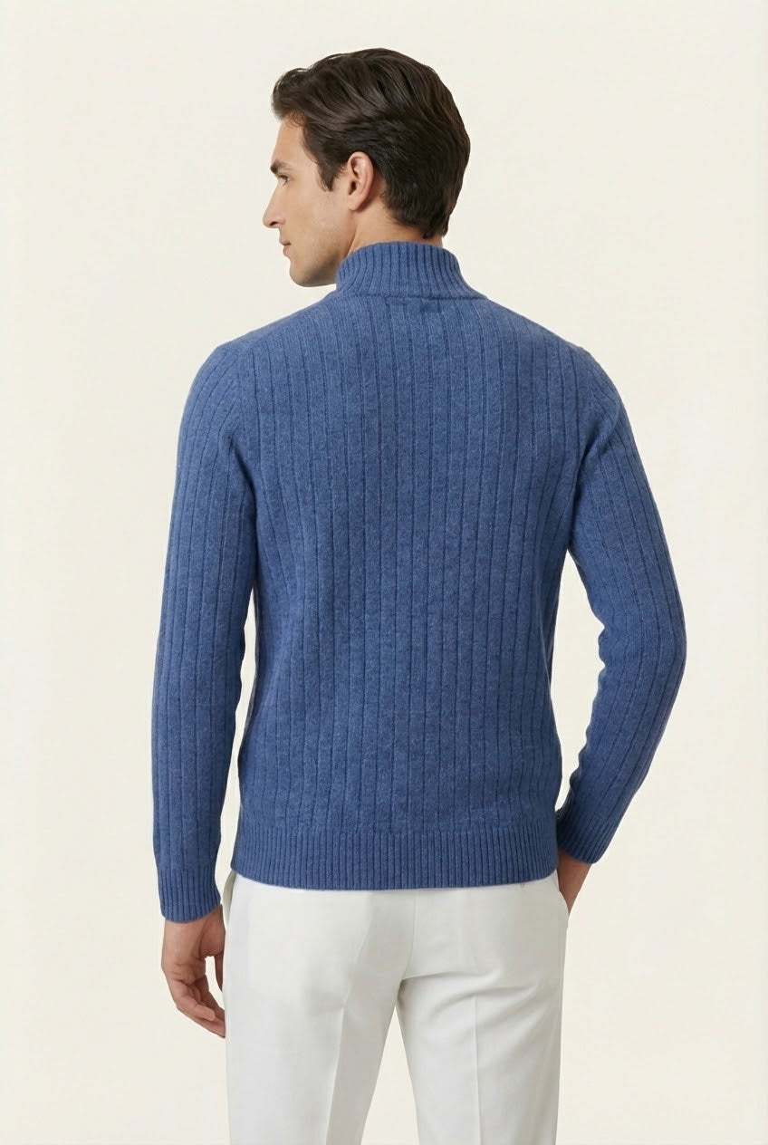 Leon Rib Zip-Up Light Blue | Ribbed Zip-Up Knit
