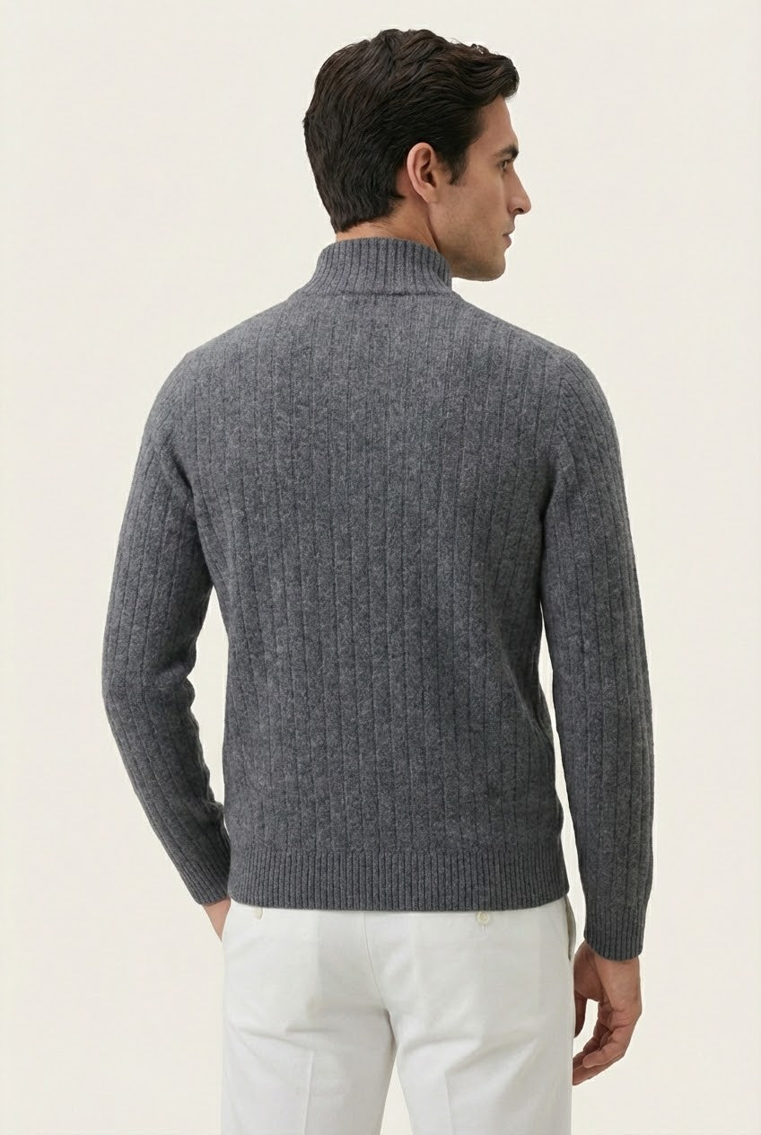 Leon Rib Zip-Up Grey | Ribbed Zip-Up Knit