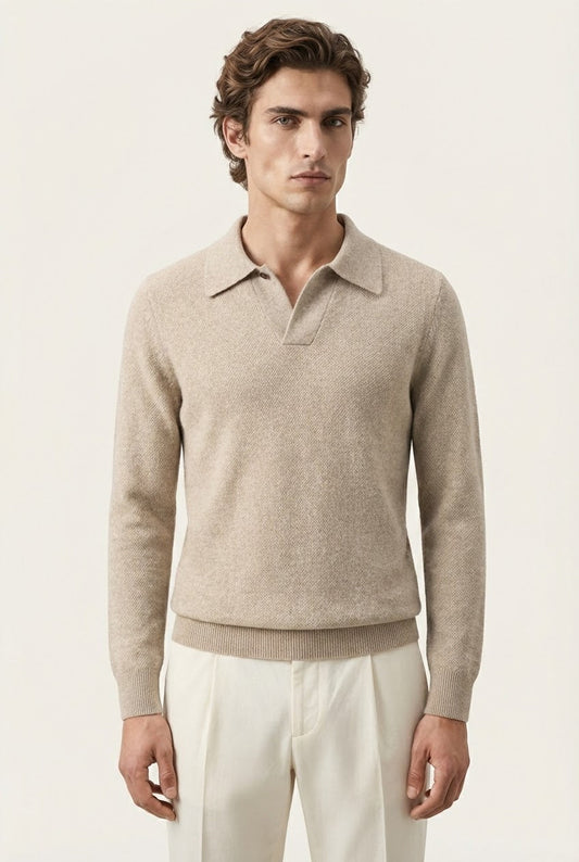 Ario City Polo Beige | Long-Sleeve Knit Polo