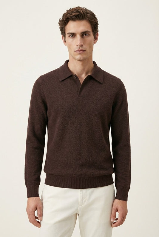Ario City Polo Maroon | Long-Sleeve Knit Polo