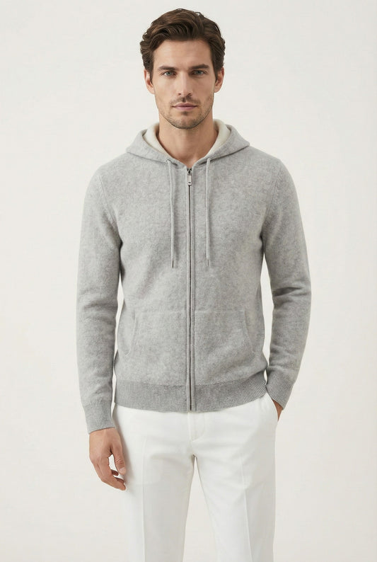Santo Zip-Up Light Grey | Hooded Knit Zip-Up