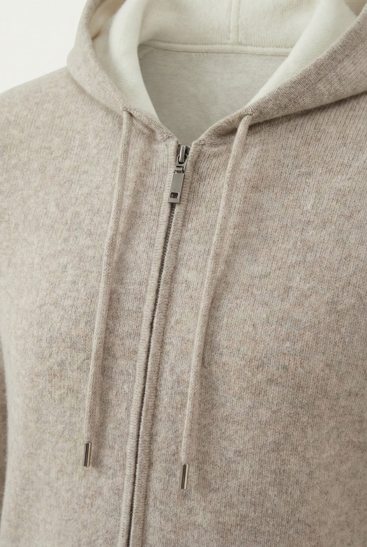 Santo Zip-Up Beige | Hooded Knit Zip-Up
