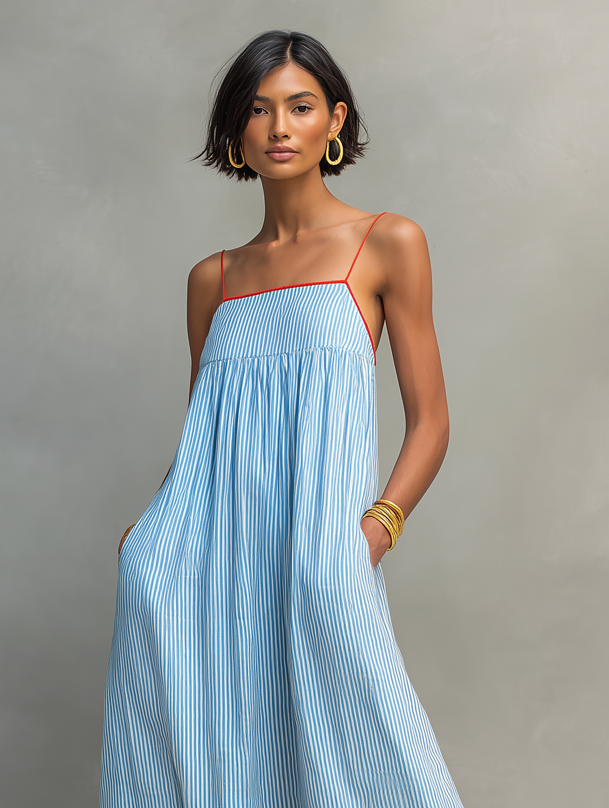 Vestido largo fluido con tirantes