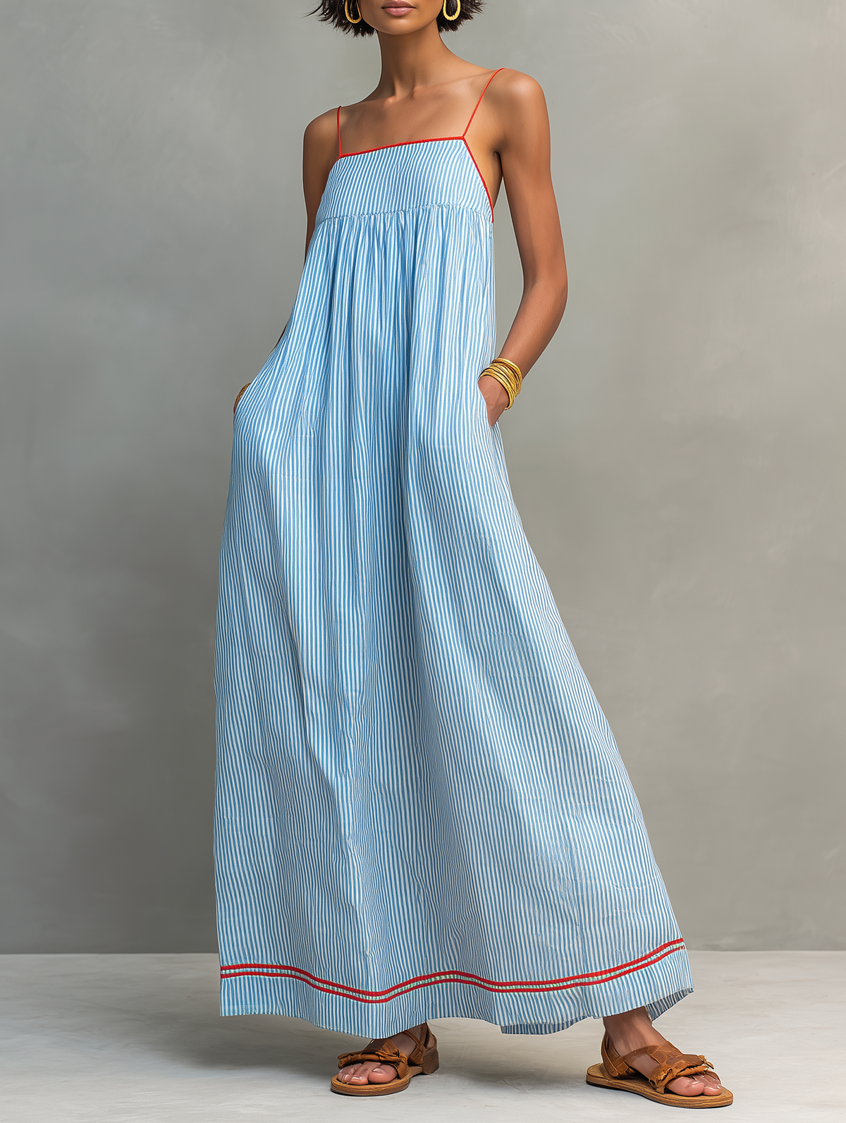Vestido largo fluido con tirantes