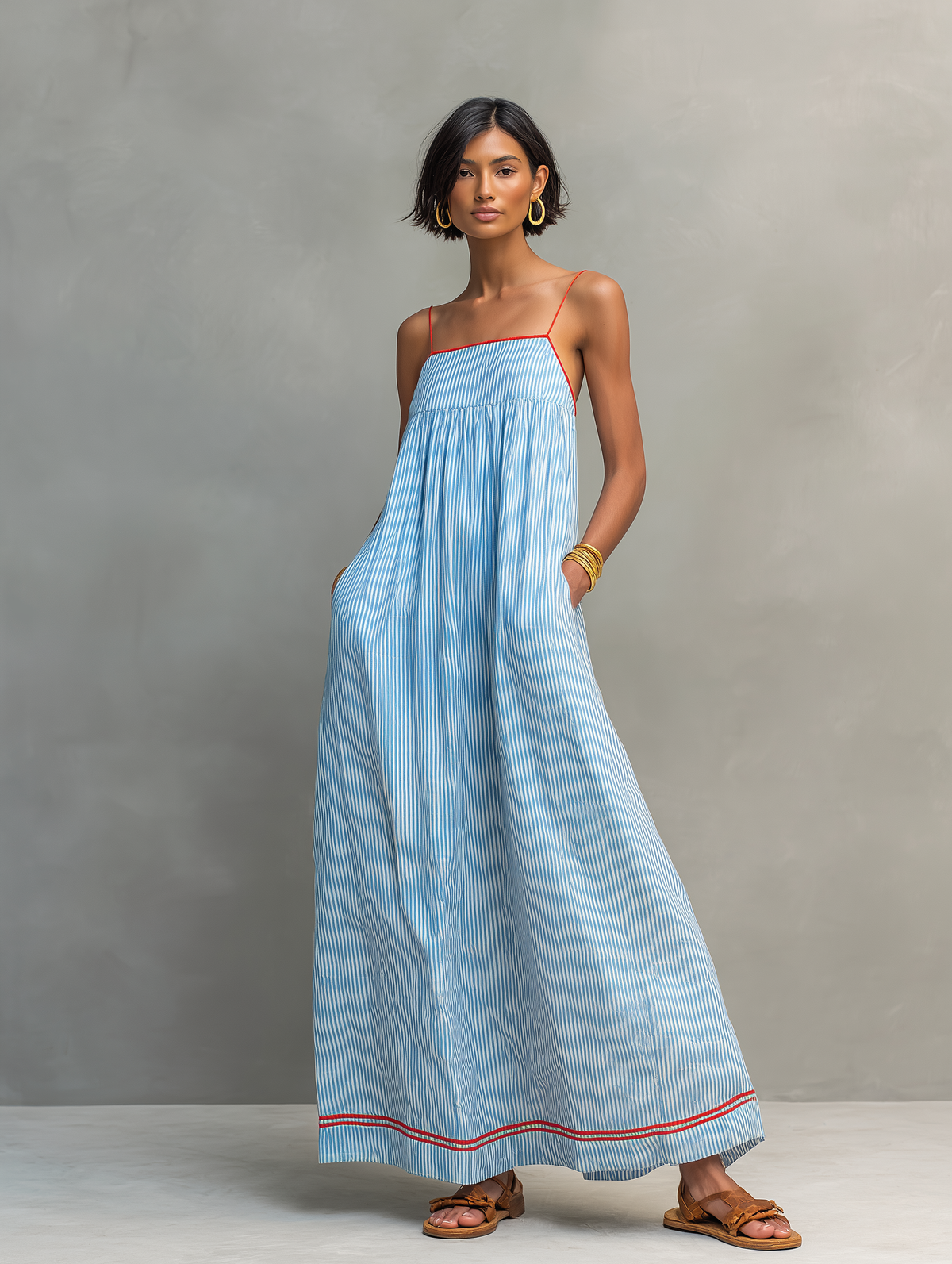 Vestido largo fluido con tirantes