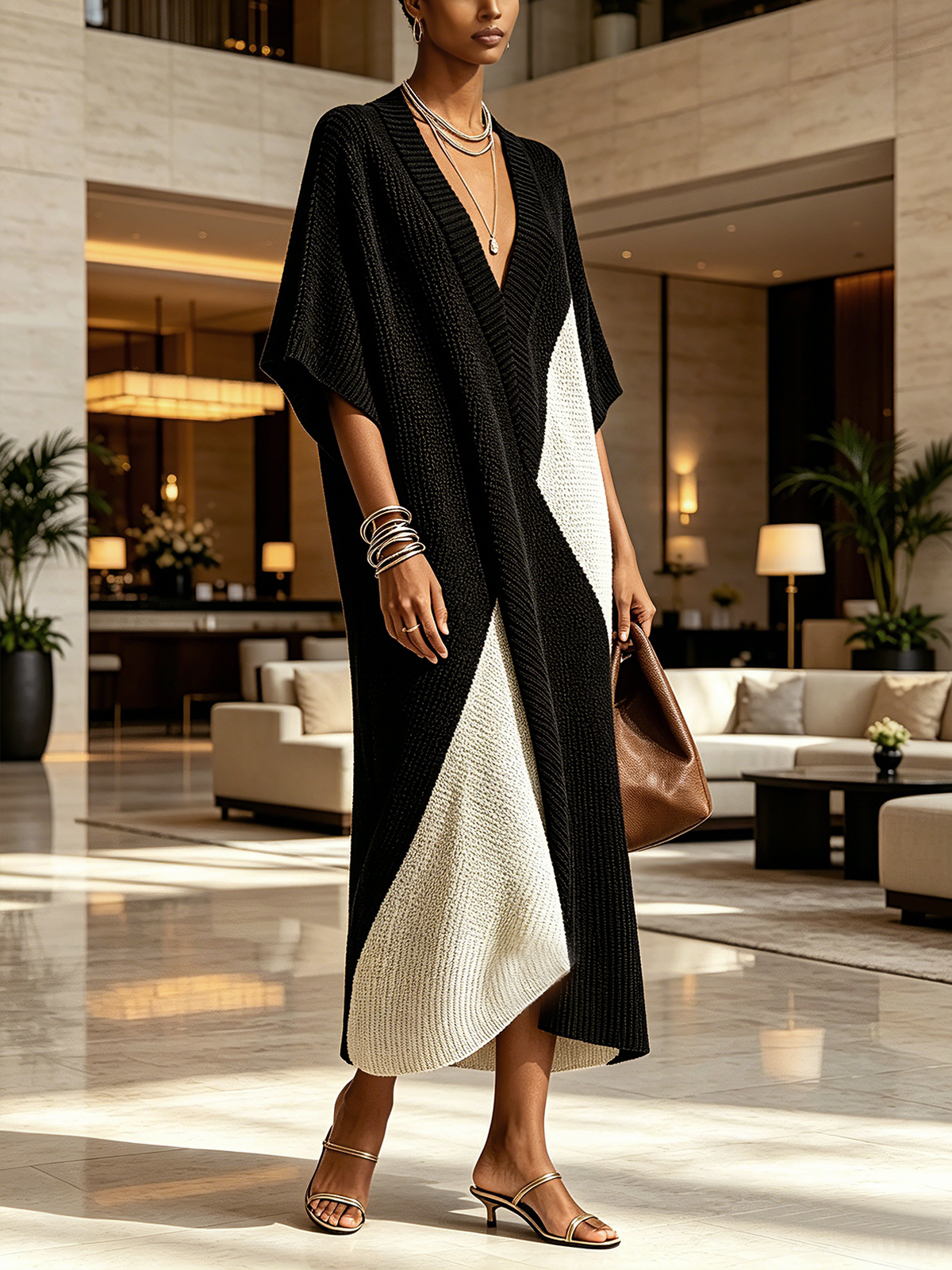 Vestido midi ébano y marfil