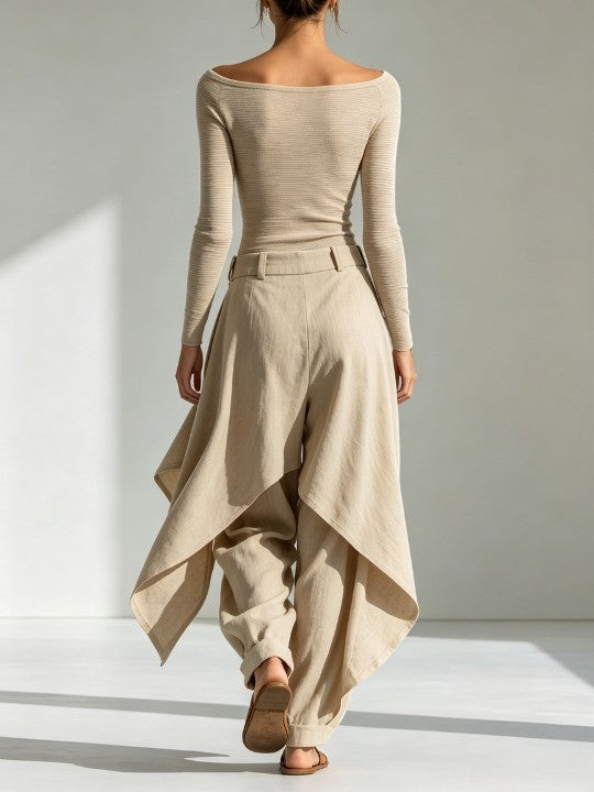 Conjunto de top con cuello barco y pantalón ancho